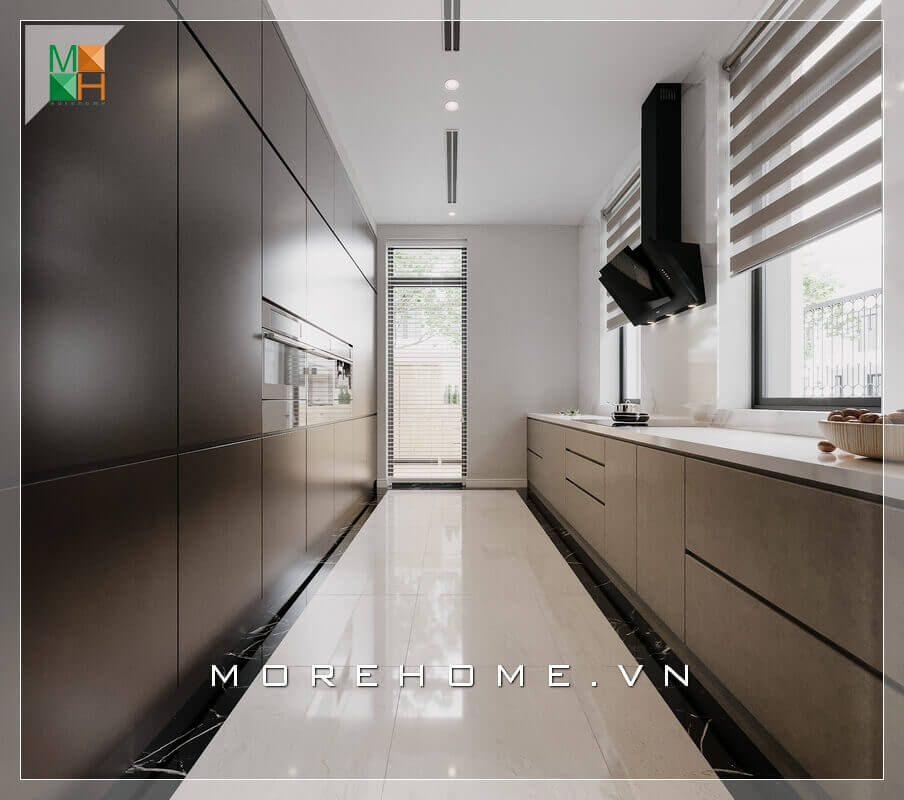 Mẫu thiết kế phòng bếp với hệ tủ bếp chữ bằng gỗ công nghiệp cho chung cư, nhà phố, biệt thự hiện đại