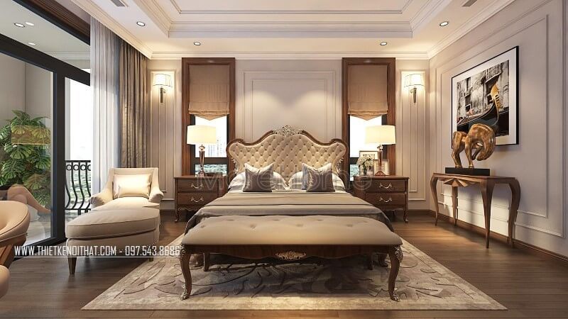 Mẫu giường ngủ gỗ óc chó đẹp tại biệt thự vinhomes greenbay hà nội
