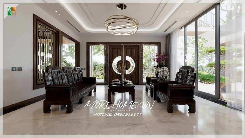 Cửa chính 2 cánh gỗ tự nhiên kính hiện đại sang trọng,