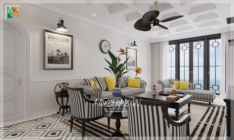 Thiết kế phòng khách chung cư, nhà phố, biệt thự theo phong cách Indochine với nội thất sơn đen nổi bật