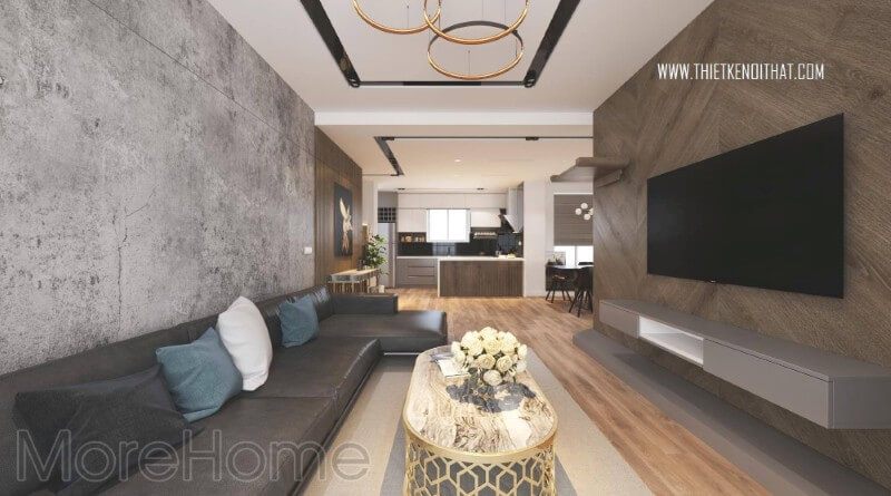 Thiết kế nội thất phòng khách với gam màu tối sang trọng và hiện đại