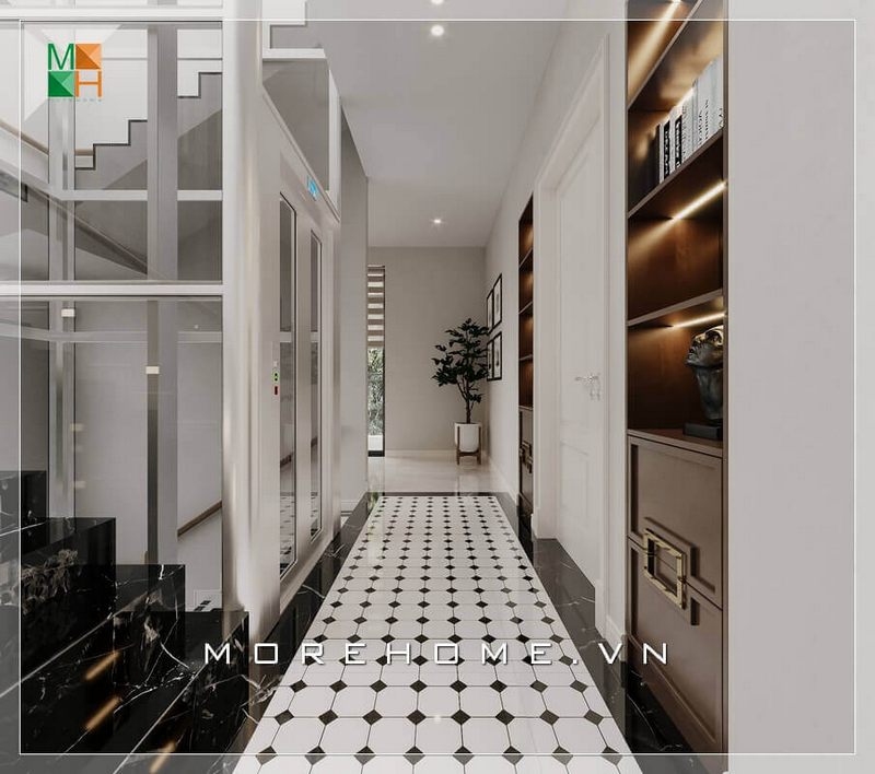 Gợi ý mẫu thiết kế lối đi hành lang rất hiện đại và cách bố trí nội thất rất ấn tượng và sang trọng.