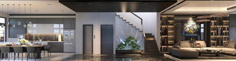 Trang trí nội thất biệt thự, nhà phố hiện đại, độc đáo với ý tưởng thiết kế phòng khách liền phòng bếp, ăn.