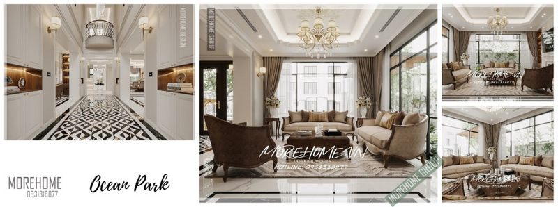 Chiếc đèn thả được đặt ở chính giữa phòng khách mang kiểu dáng thiết kế ấn tượng góp phần tạo nên giá trị thẩm mỹ cho không gian căn phòng.