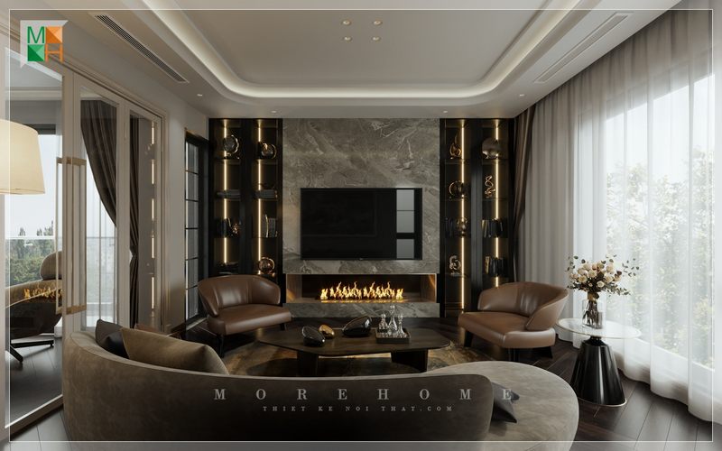 Đá ốp vách tivi trang trí tô điểm cho không gian vẻ đẹp sang trọng, thẩm mỹ