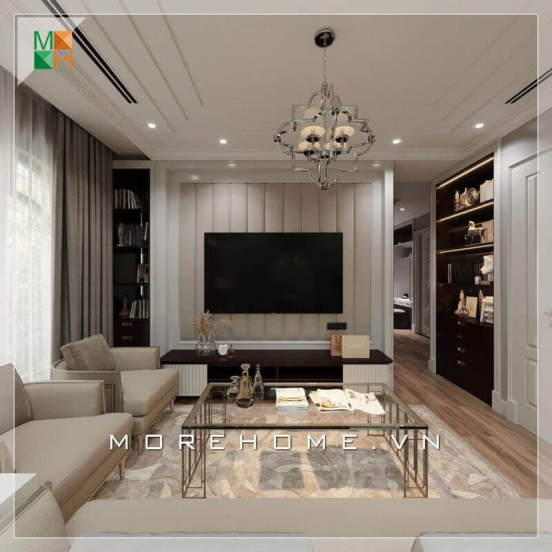 Bộ bàn ghế sofa bọc nỉ hiện đại toát lên vẻ sang trọng cho căn phòng.